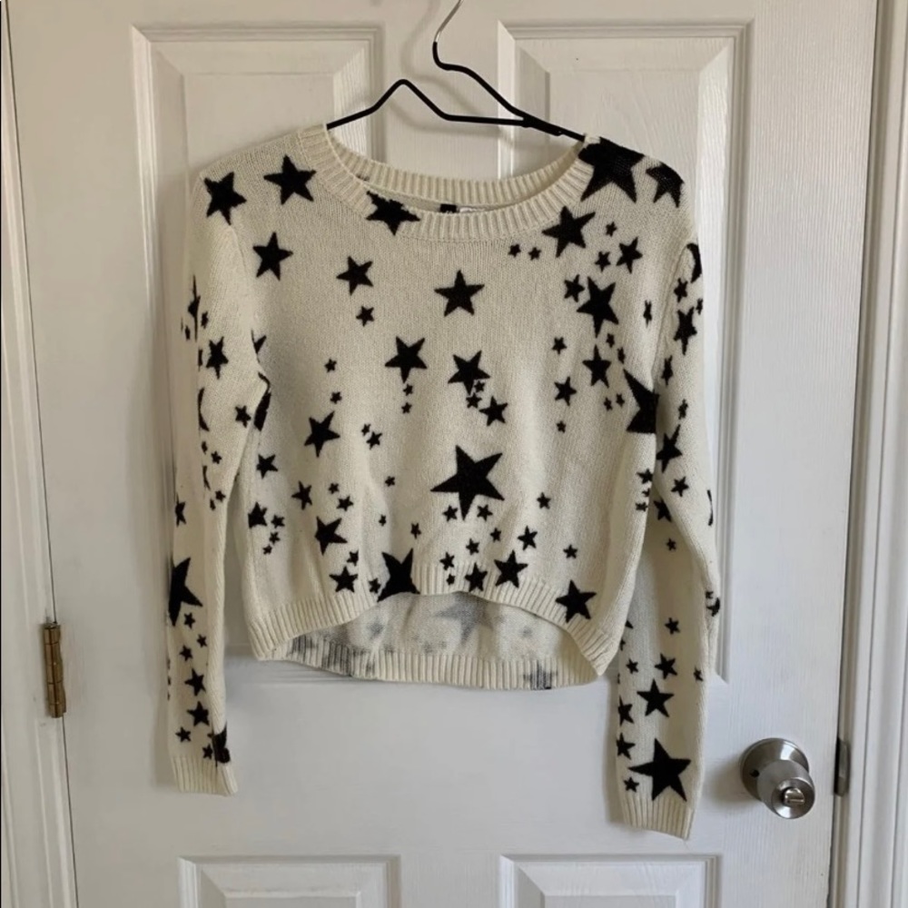 h&m divided cropped sweater stars white black
